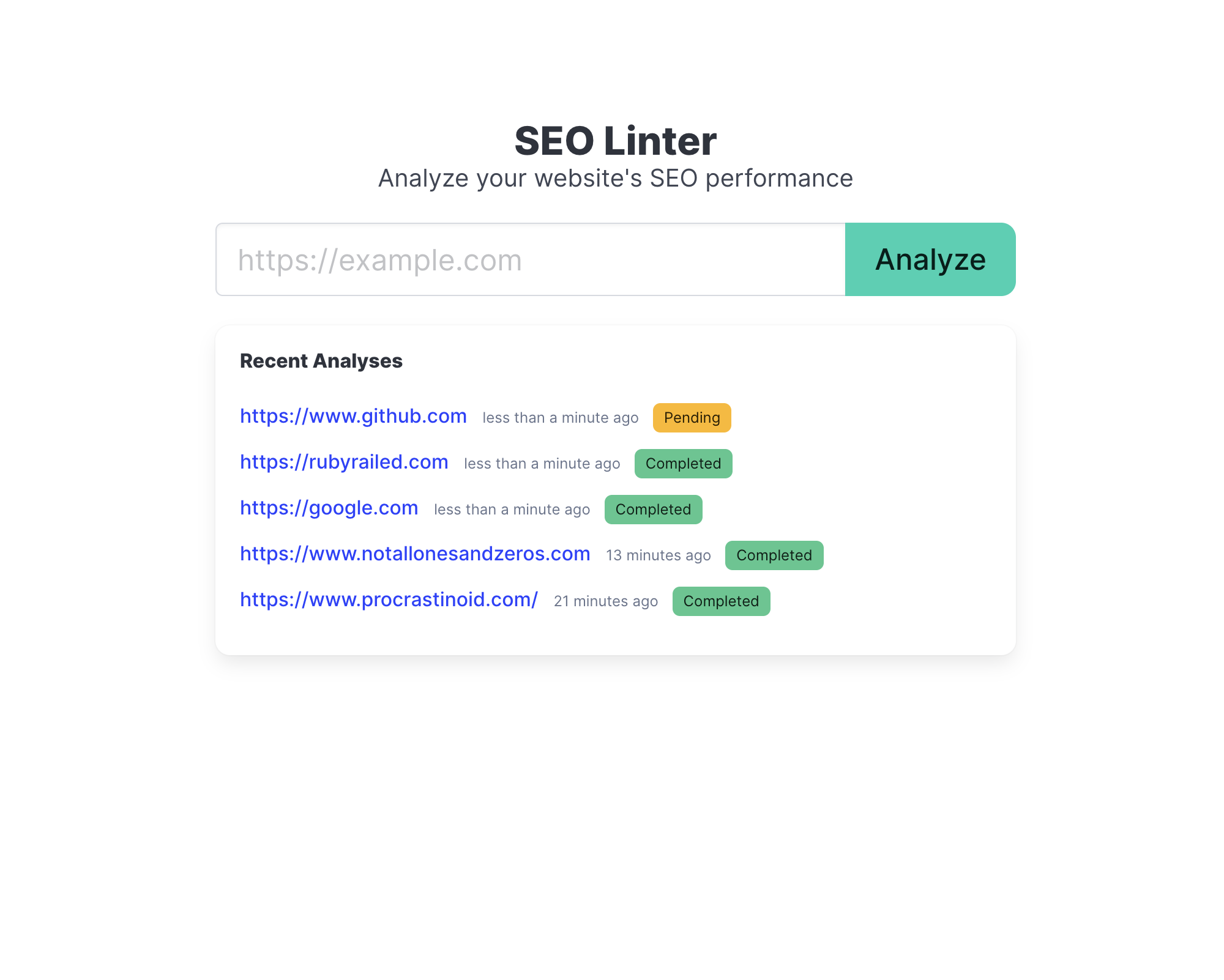 SEO Analyzer input form
